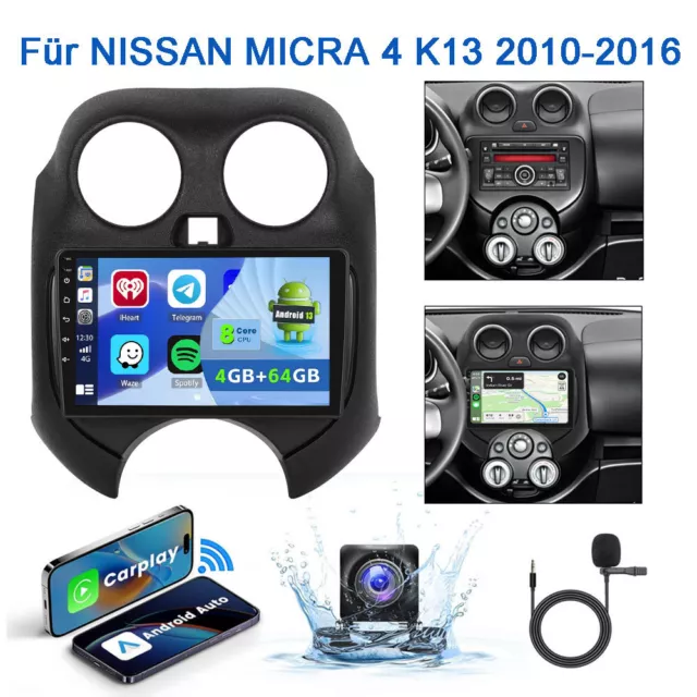 4G+64G Carplay Autoradio für NISSAN MICRA 4 K13 2010-2016 Android 13 FM GPS +Kam