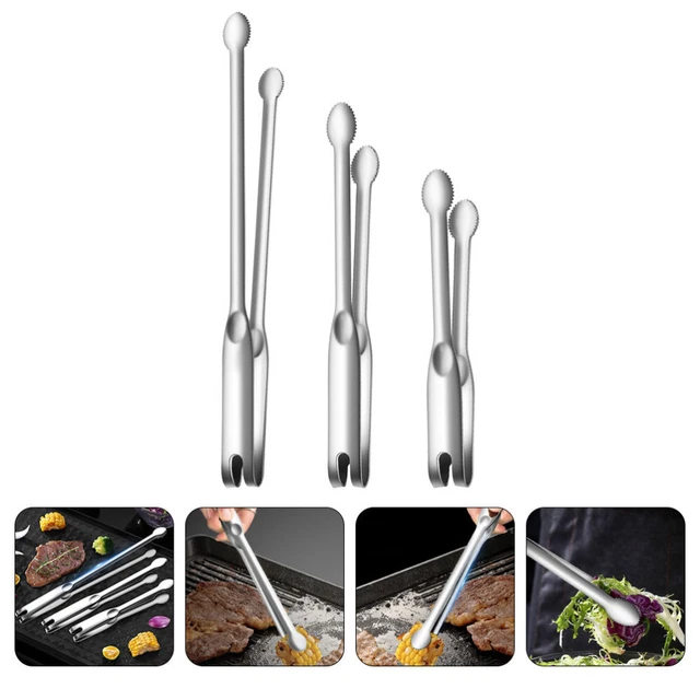 3 Pcs Bread Tong Household Stainless Steel Barbeque Clamp Bakery Dessert Tongs