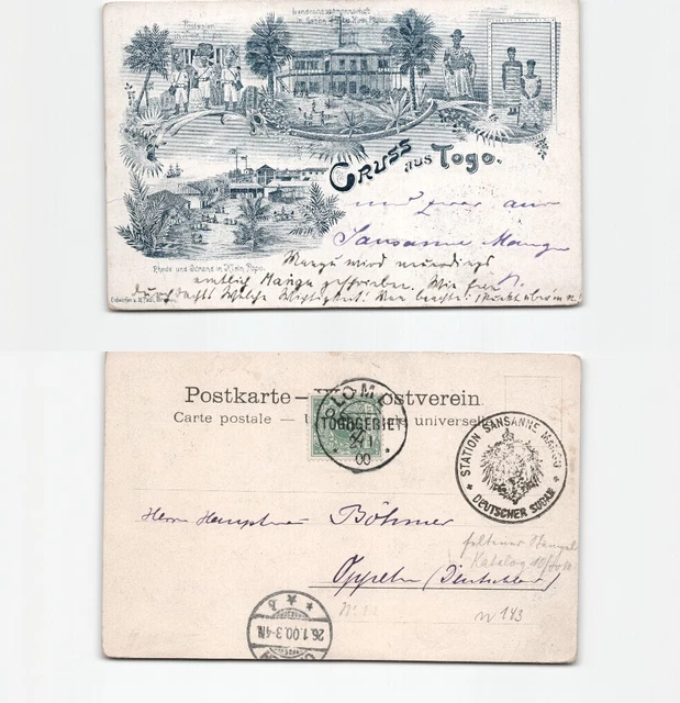 (n143)   n143 Togo seltene Ansichtskarte Gruß aus Togo mit 5 Pfennig Togoüb