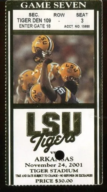 College Football Ticket LSU Tigers - 2001 - 11/24 - Arkansas - Nick Saban
