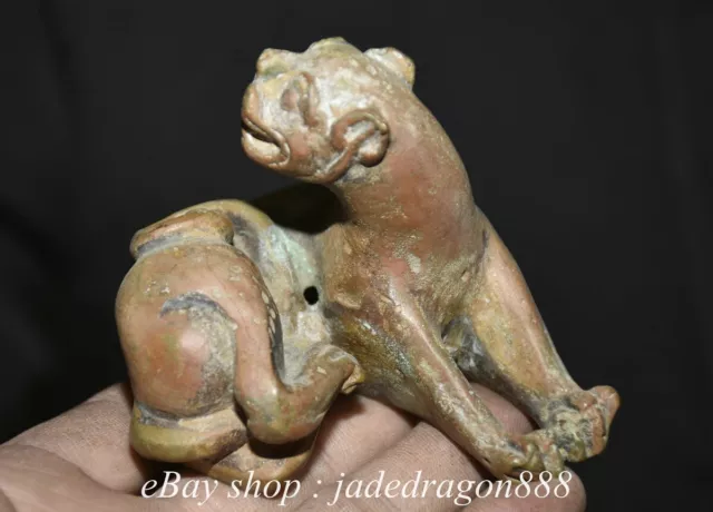 3"  Chinese Marked Bronze Ware 12 Zodiac Year Tiger Beast Statue Sculpture