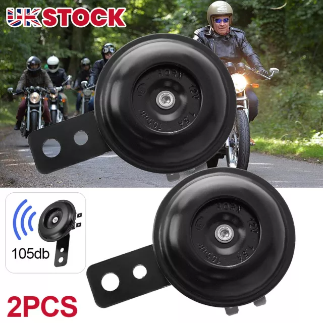 2PCS 12v Loud Black Replacement Horn with Bracket 12 Volt Motorcycle Bike 105 db