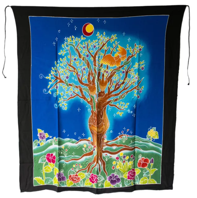 Batik Arbre de Vie Tenture Murale 109x98cm Artisanat Fait main Feng Shui 25239