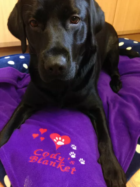 Couverture personnalisée brodée pour animaux de compagnie / chiot polaire cœurs et pattes cadeau