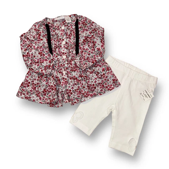 Girls First Impressions Size 6-9 Months Floral Babydoll Blouse 2-Pc Outfit