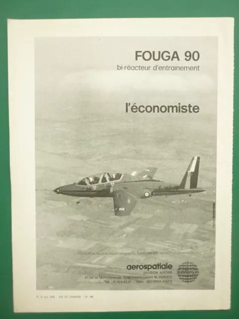 6/1979 Pub Aerospatiale Avion Fouga 90 Military Trainer Original French Ad