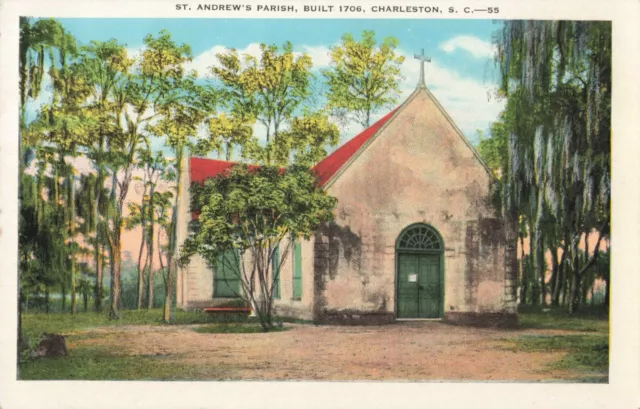 Charleston SC South Carolina, St. Andrew's Parish Church, Vintage Postcard