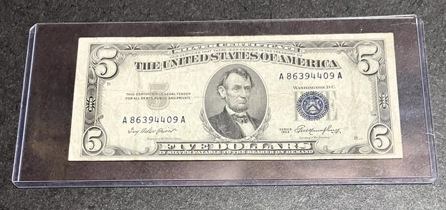 Circulated series 1953A $5 blue seal silver certificate.  Number A76 - Error