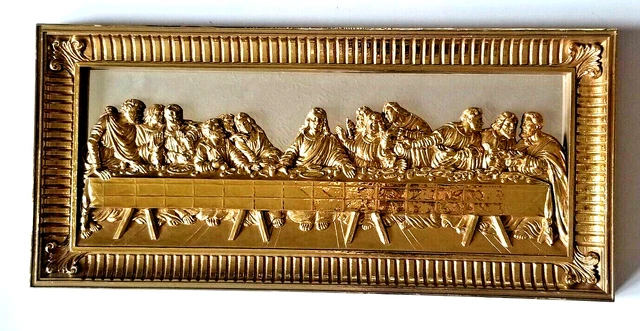 VINTAGE HOMCO THE Last Supper Jesus Gold Tone 3D Mirror Wall Picture ...
