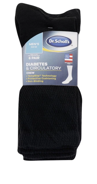 Men’s Dr Scholl’s 6 PAIR Diabetes & Circulatory Crew Black Socks size 7-12
