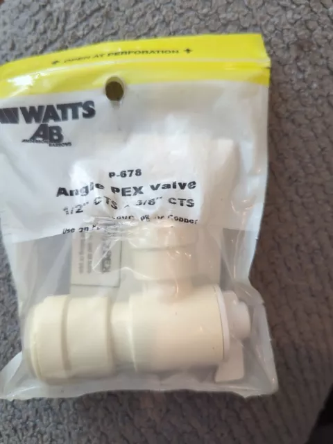 Watts Angle PEX Valve 1/2" CTS x 3/8" CTS Quick Connect Stop Brass Tubular P-678