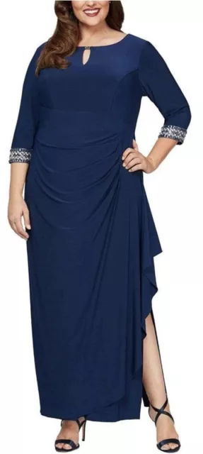 NWT Alex Evenings Embellished Faux Wrap Jersey Gown Dress in Cobalt Blue Sz 16