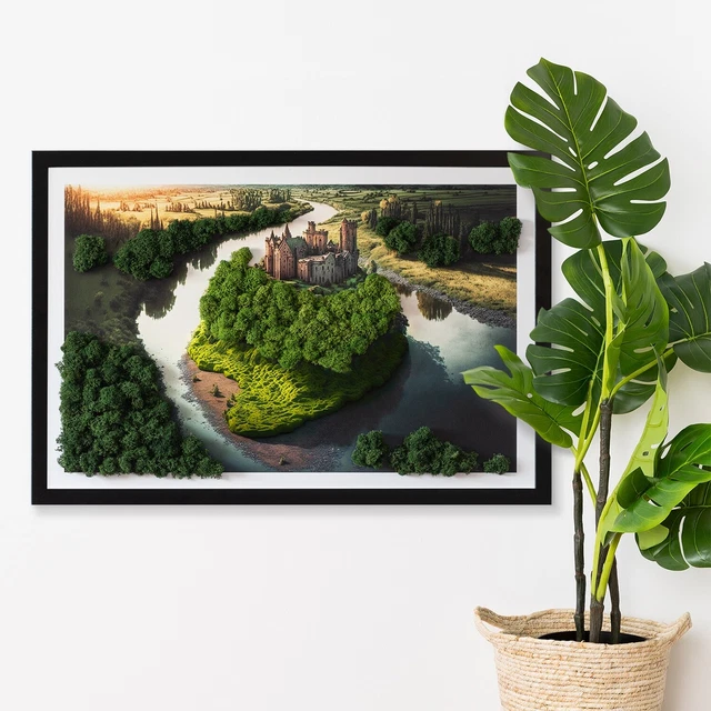 Decorazione da Parete Arte Muschio Cornice MDF nero 60x40 cm- Castello