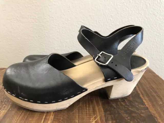 Swedish Hasbeens Covered Toe Black Sandal Platform Clog Sandals 39