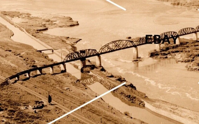 Vintage RPPC Postcard Celilo Falls Bridge Columbia River Houses OR Markham Sepia
