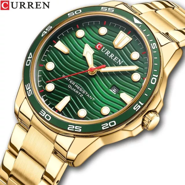 CURREN Relojes de Cuarzo para Hombre Top Marca Lujo Oro con Fecha Acero Hombre Reloj Deportivo