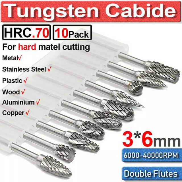 10pcs Tungsten Carbide Cutter Rotary File Milling Cutter Polishing Head 3* Jt3