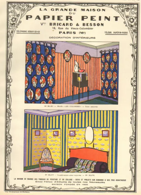 Paris Bricard & Besson Grande Maison Du Papier Peint Art Deco Publicite 1924