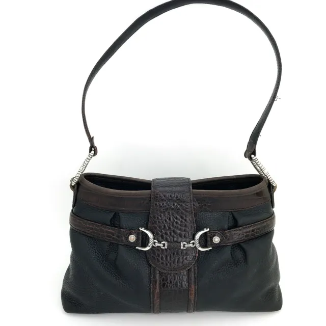 VTG Brighton Handbag Dark Brown Croc Embossed Leather Satchel Shoulder Bag 12x8"