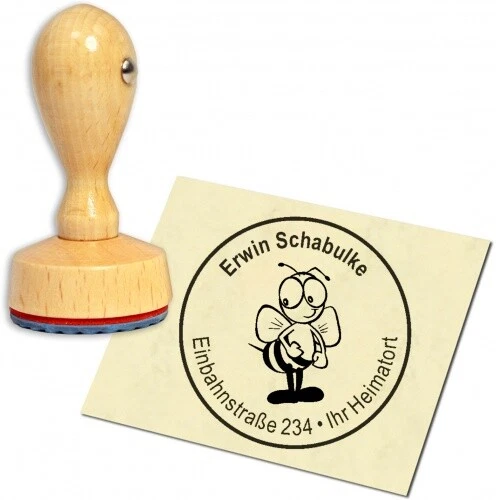 Adressenstempel Für Imker – Holzstempel Mit Motiv Honigwabe & Biene, Individuell Gravierbar, Made In Germany