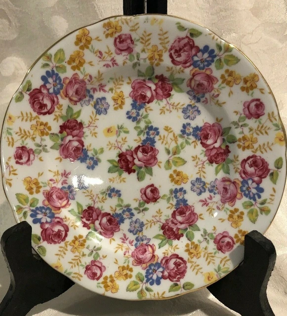 Royal Stafford JUNE ROSES Bread Plate 6 3/8" - Floral Chintz with Gold Trim
