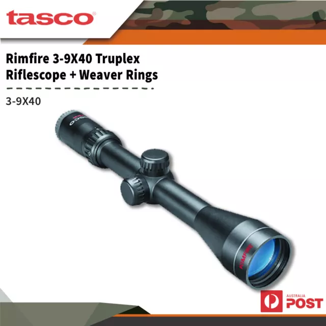 Tasco Rimfire 3-9x40 Truplex Waterproof Riflescope W Weaver Rings Tatrf3940