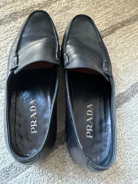 Prada Black Leather Loafers Slip on shoes UK mens size 8.5