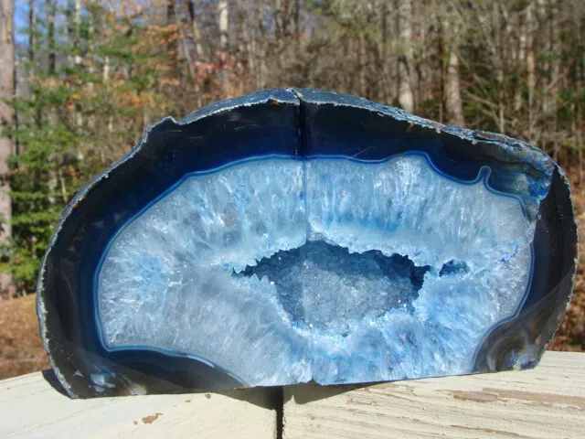 Agate Geode Blue Bookends-Exc Colors and Patterns/Lrg Druzy Centers-6 lb 12 ounc