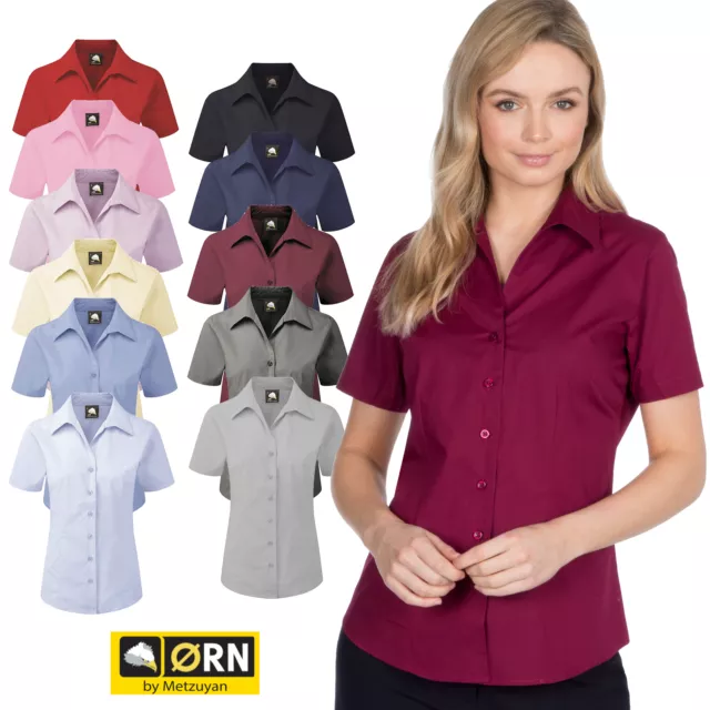 Ladies Womens Plain Short Sleeve Work Shirt Collar Office Blouse Plus Sizes 6-30