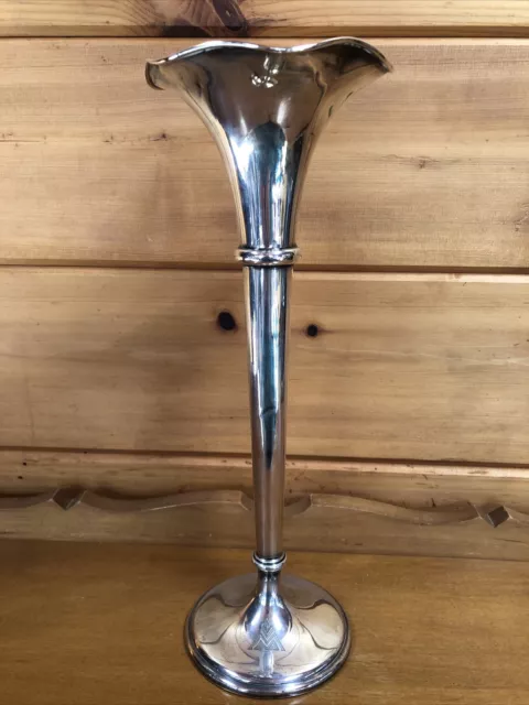 Antique Sterling Silver 14” Trumpet Shaped Vase Weighted base