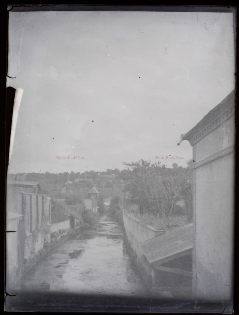 FRANCE Ruelle dans un petit village c1930 Photo NEGATIVE Plaque de verre Vintage