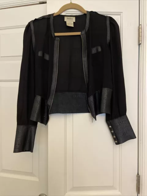 neiman marcus exclusive silk and leather zip jacket