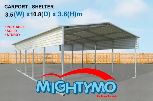 Large Steel Carport Shelter 3.5(W)x10.8(D)x3.6(H)m Double Portable Yard Backyard