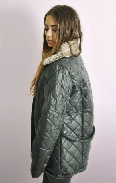 Cappotto invernale donna donna ragazze cintura calda trapuntata cerniera colletto in pelliccia sintetica 2