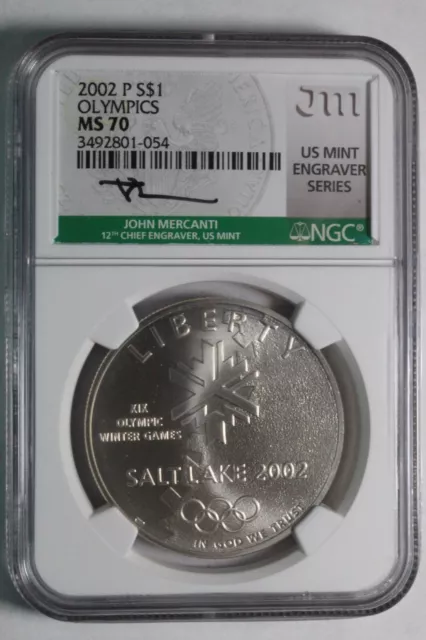 2002 P $1 Silver Dollar Commemorative Olympics MS 70 NGC Mercanti Signed