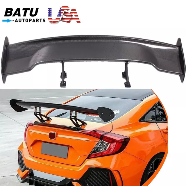 Jdm Carbon Fiber Gt-Style 57" Racing Rear Back Spoiler Wing+Brackets For Civic