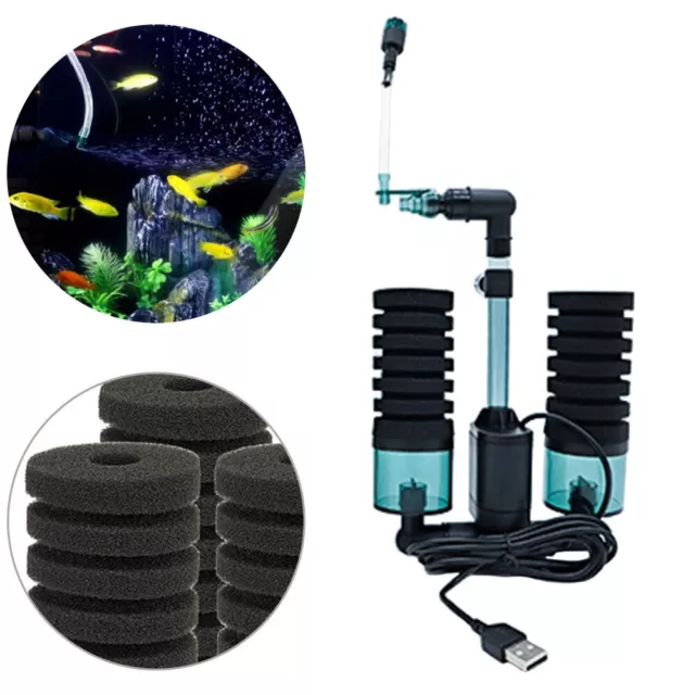 Aquarium Double Sponge Filter Quiet Electric Power Fish Shrimp Tank 2W New