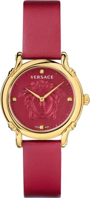 Versace VEPN00220 Safety Pin gold red Leather Women's Watch NEW