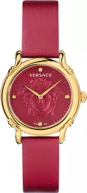 Versace VEPN00220 Safety Pin gold red Leather Women's Watch NEW