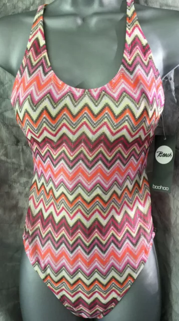 Ladies, older girls BOOHOO swimming costume Aztec zig zag purple pink Size 8 NEW