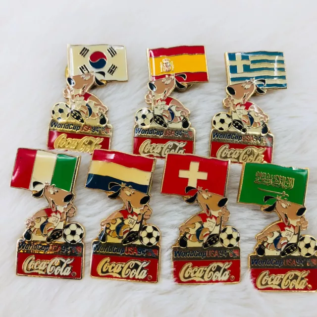 1994 Coca Cola World Cup USA 94 Souvenir Striker Dog & Flag Lapel Pin Lot of 7