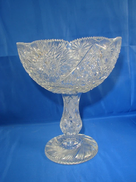 Vtg American Brilliant Cut Lead Crystal Glass Centerpiece Compote Bowl Pedestal