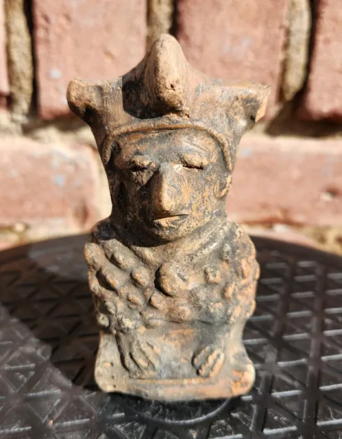 Pre-Columbian Temple Seated Priest 3 7/8" Black Terracotta Figure Pottery 10!!!