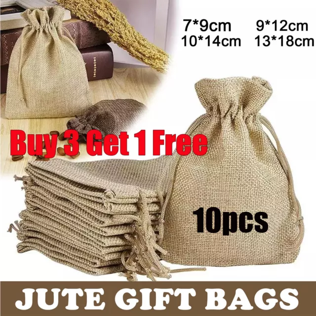 10x Small Drawstring Pouch Bags Burlap Jute Hessian Wedding Favor Candy LOT Xmas