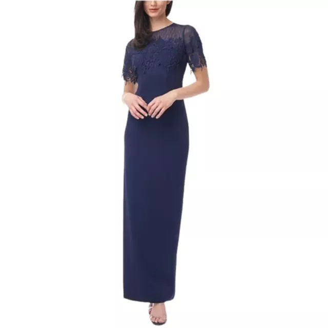 NWT JS COLLECTIONS | Embellished Illusion Navy Blue Gown 2