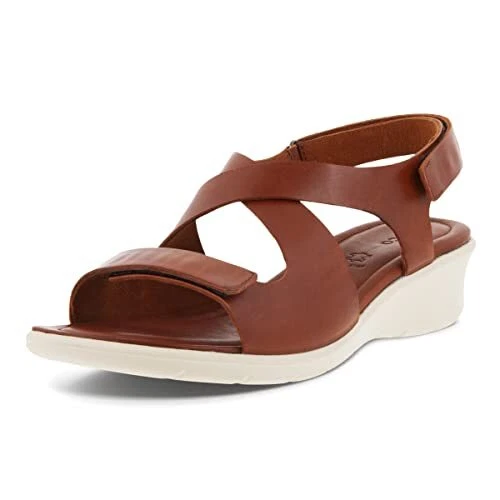 ECCO Women's Felicia Cross Wedge Sandal Cognac 10-10.5