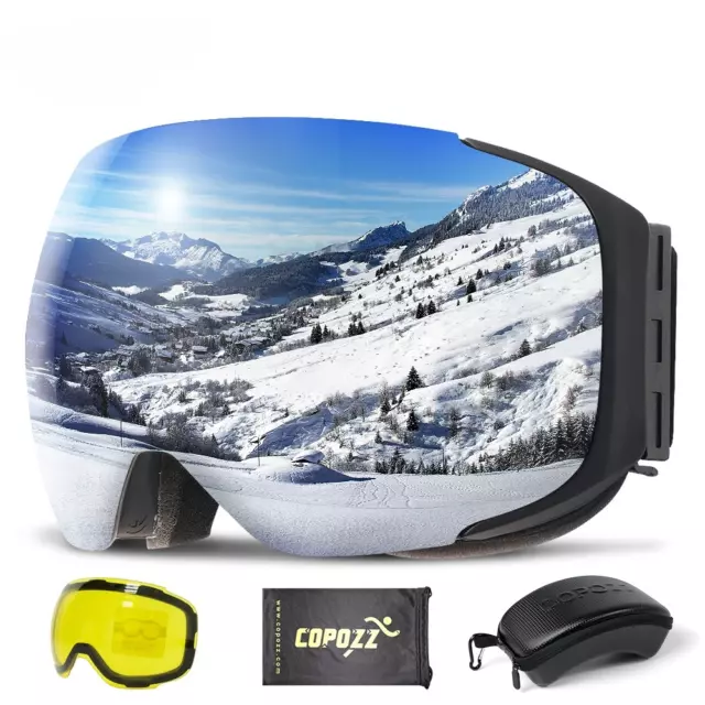 Juego de gafas de esquí magnéticas de cambio rápido de lentes y estuche protección antiniebla snowboard