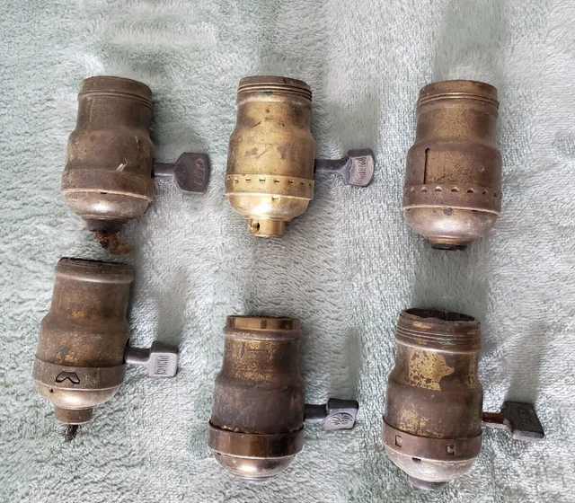 VINTAGE BRASS LIGHT Lamp Sockets Lot (6) Bryant GE ABC P&S Paulding