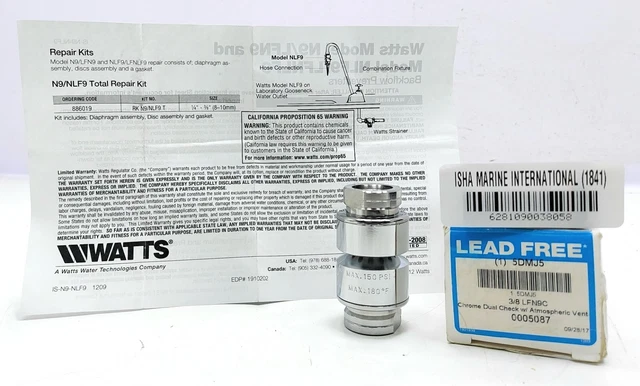 Watts 3/8" LFN9C Chrome Dual Check W/Atmospheric Vent Back Flow Preventer