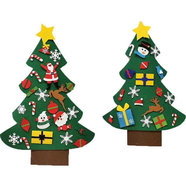 Albero Di Natale In Feltro Per Bambini Con 32 Ornamenti Staccabili – DIY Montessori Da Parete – 100x70 Cm